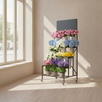 Wheeled Flower Display Stand with Wheels Rolling Stepped Flower Display Stand Metal Three-Tier Plant Rack Vertical for Florists, Studios, Storefronts