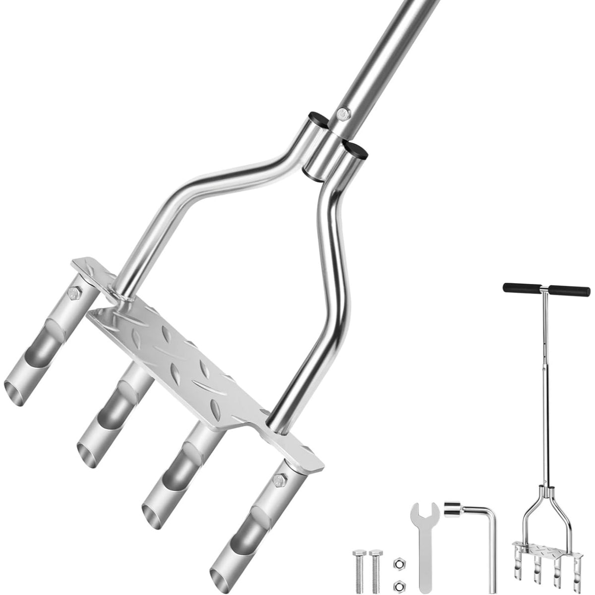 Lawn Aerator Tool with 4 Spikes and Wide Foot Pedal