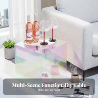 Acrylic Side Table Compact Iridescent Table Space-Saving Furniture for Bedroom, Living Room
