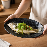 Oval Serving Platter, 12 Inch Ceramic Serving Dishes, Stone Pattern Matte Finish, for Entertaining Guests