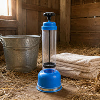 Transparent Tube Manual Calf Respirator Blue Cap Newborn Calf Suction Pump Upright Design Livestock Health Device Hand-Grip Plunger for Livestock Farmers, Veterinarians, Farm, Barn