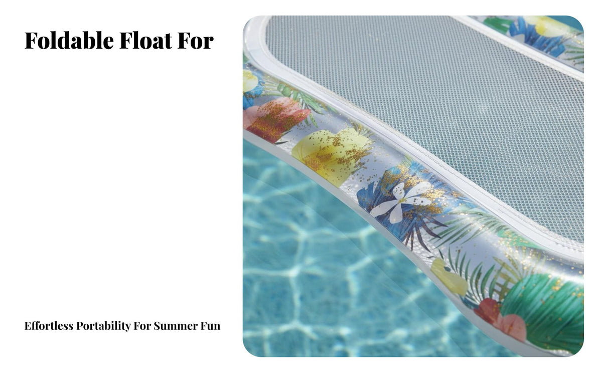 High Buoyancy Inflatable Pool Lounger Long-Lasting PVC Material Floating Bed Lounger Portable Inflatable Mesh Lounger Easy to Carry for Children, Adults