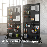 Freestanding Pegboard Organizer Multipurpose Floor Standing Pegboard Multi-Functional Metal Organizer with Wheels for Retailers, Mechanics, Exhibition