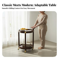 Solid Wood Construction Mobile End Table Space-Saving Design Tiered Wooden Trolley Multi-Purpose 2 Tier Rolling Cart Raised Edges for Apartment Dwellers, Homeowners, Entertainers, Living Room, Kitchen, Bedroom, Office