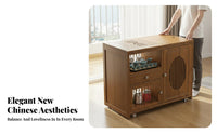 Chinese Design Mobile Tea Brewing Cabinet Automatic Water Boiler 2-Tier Rolling Cart Large Capacity Storage Household Furniture 360° Rotation for Hosts, Homeowners, Adults, Living Room, Balcony, Kitchen, Parties