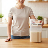 Moisture-Proof Rice Storage Bin with Measuring Cup Clear Visibility Airtight Grain Container Mess-Messless Pouring for Kitchen Cabinet