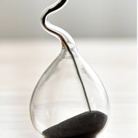 Sculptural Glass Hourglass with Black Sand Modern Hourglass with Black Sand Elegant Sandglass Slender for Desk, Office, Shelf