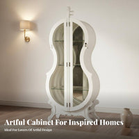 Double Glass Doors Cello Shaped Wine Cabinet Solid Wood Construction Wine Storage Cabinet Hand-Painted Finish Household Furniture Metal Hardware for Music Lovers, Home Entertainers, Interior Decorators, Living Room, Study, Restaurant