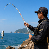 Telescopic Carbon Fiber Fishing Rod, Hard Action Sea Fishing Rod, Portable Fishing Pole for Rock Fishing, Silver/Black/Red