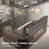 Industrial Design Ier Counter Solid Wood Panel Industrial Design Front Counter Sturdy and Hard-Wearing Modern Front Desk for Receptionists, Salon