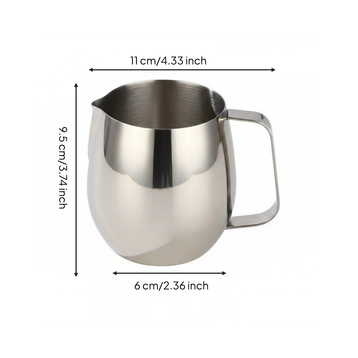 Pouring Spout Milk Frothing Pitcher Polished Finish Coffee Frothing Pitcher Side Handle Stainless Steel Milk Jug Rounded Body for Cafe