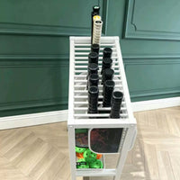 Wheeled Sports Storage Rack with Wheels Freestanding Racket Holder with Basket Large Capacity Sports Equipment Storage Rack Space-Saving for Coaches