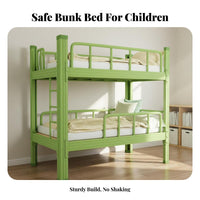 Space Saving Kids Metal Bunk Bed Heightened Safety Rails Metal Bunk Bed Stable Construction No Box Coil Needed for Students, Teens