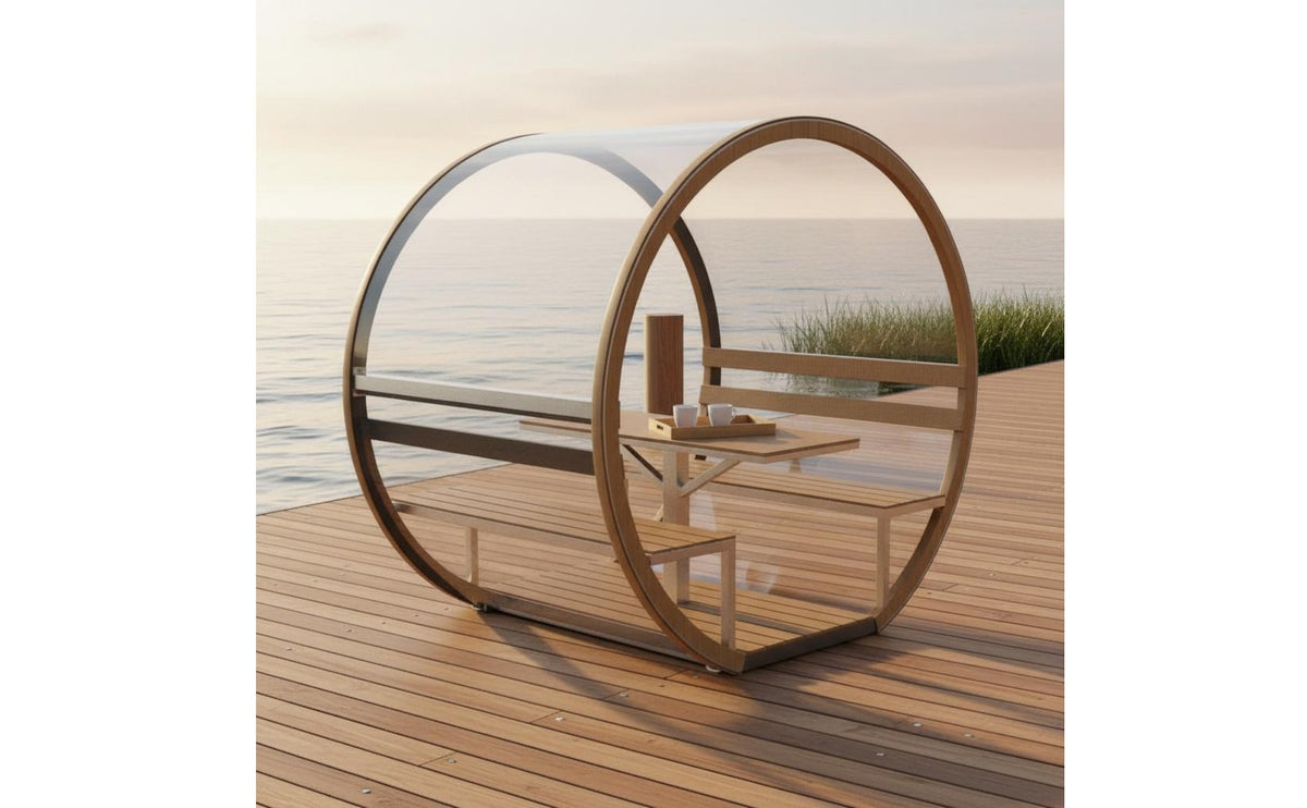 Clear Polycarbonate Coffee Pod Movable Outdoor Dining Capsule Weather-Resistant Panoramic Seating Booth for Cafe Owners, Hoteliers, Restaurant, Patio