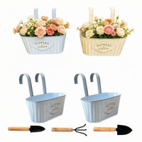 2 Pieces Oval Hanging Planter Distressed Finish Metal Hanging Planter Plant Holder Ribbed Sides Home Decor Embossed Plaque