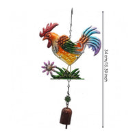 Iron and Glass Colorful Rooster-Shaped Wind Chime Hand-Painted Metal Rooster-Shaped Chime Multicolor Bell Ornament Flower Accent