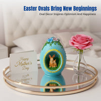 Easter Oval Wreath, Bunny Resin Figurine, Multicolor Cartoon Decor for Mother's Day, Graduation, Children's Holiday