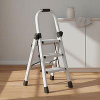 Foldable Aluminum Folding Ladder Wide Pedals Triangular-Frame Step Ladder Lightweight Portable Step Stool Rustproof for Kitchen