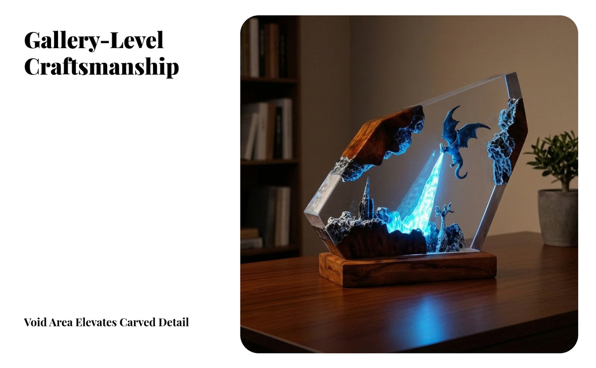 Fantasy Reptile Nocturnal Light | Clear Faceted Body, Bright Colored Glow, Dragon Sculpture with Wooden Base, for Nightstand