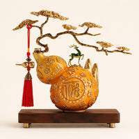 Wood Base Ornament Arched Top Gourd Desktop Decor Feng Shui Decoration