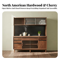 Wooden Buffet Cabinet Rock Slab Countertop Coffee Bar Cabinet Multi-Functional Design Dining Room Storage Hutch for Adults, Kitchen, Entryway, Hallway