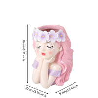 Girl Flowerpot Lavender Outfit Girl Facial Planter Cute Tabletop Flowerpot for Balcony