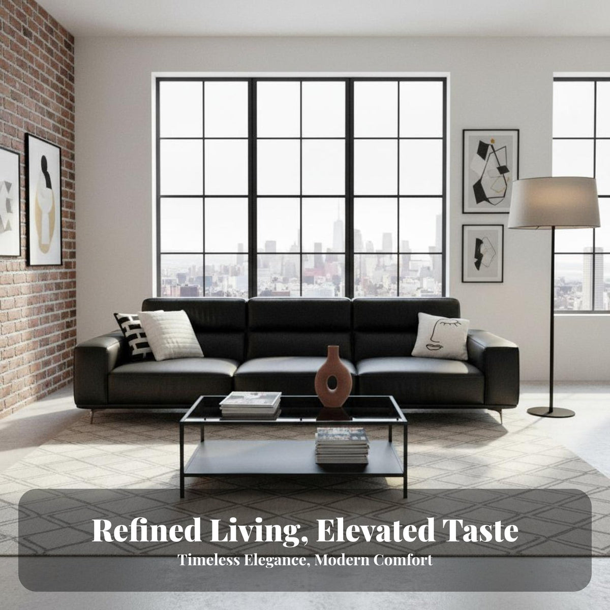 Highrear chunky Sofa Real leather Living Room Furniture French influenced Couch for Homeowners, Interior Designers, Lounge Area, Apartment, Office