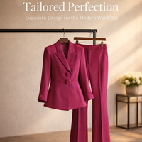 Ladies Trouser Suits for Wedding Guests with Bootcut Flared Trousers, Plus Size Long Sleeve Jacket Set for Office Wear, Polyester Womens Formal