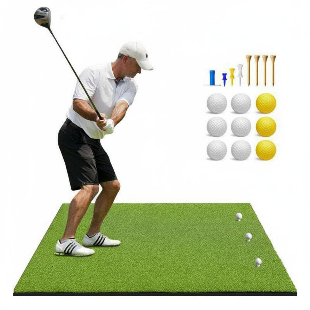 Realistic Feel Golf Hitting Mat Long-Lasting Artificial Turf Swing Mat Non-Slip Base Sports Equipment Shock Absorbing for Beginners