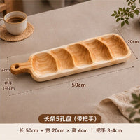Solid Wood Compartment Tray with Handle, Japanese Style, for Snacks and Fruits