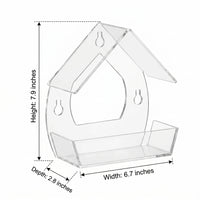 Acrylic Bird Feeder with Suction Cup, House Shape Small Bird Feeder with Sloped Roof and Drainage Holes