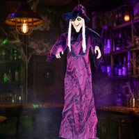 Sound Activated Hanging Witch Ghost indoor/outdoor Witch Ghost with Light-up Eyes Easy to Install Animated Halloween Prop Battery Powered for Haunted Houses, Entryways