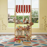 Solid Wood Wooden Book and Toy Display Child-Friendly Design Pretend Play Market Stand Encourages Tidying Market Stall Toy Shelf Develops Creativity for Toddlers, Playroom, Nursery