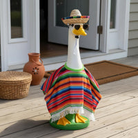 3 Pieces Festive Look Mexican Goose Costume Set Woven Straw Hat Goose Poncho and Sombrero Set Colorful Stripes Garden Decoration Fringed Tassel Trim for Fiesta, Porch, Yard