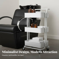 Multi-Tier Utility Trolley Multifunctional 3-Tier Rolling Cart Metal Utility Cart with Wheels 360-Degree Rotating Casters