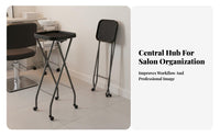 Space Saving Foldable Salon Trolley Multi-Functional Foldable Salon Tray Stand High Load Capacity Rolling Utility Cart 360-Degree Swivel Wheels for Hairdressers, Beauticians Artists, Beauty Parlor, Barbershop, Spa, Home