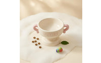Glossy Elevated Pet Bowl Cream-Colored Pedestal Pet Bowl Loop Handles Whisker Friendly Cat Feeder Smooth