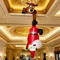 Santa and Reindeer Inflatable Vertical Hanging Christmas Inflatable Holiday Display for Families, Porch, Balcony, Entryway