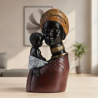Tabletop African Mother and Child Statue Freestanding Mother Holding Child Statue Sturdy Resin Female Bust Long-Lasting for Living Room, Entryway