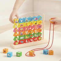 Fine Motor Skills Wooden Toy with Threading Cords Child-Centered Wooden Bead Sequencing Toy Set Educational Sorting Board Colorful for Toddlers, Preschoolers, Playroom, Kindergarten, Daycare