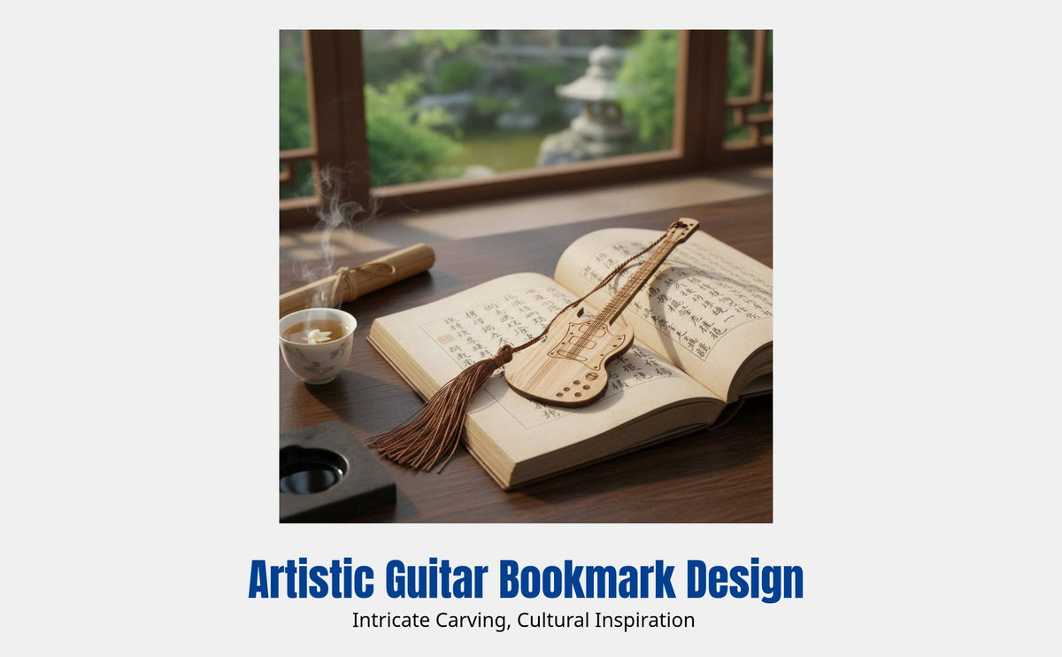 Bamboo Wood Instrument Bookmark, Guitar Bass Design, Vintage Style, Cultural Craft, Random Design
