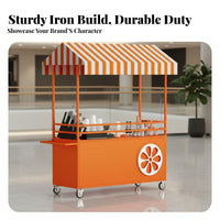 Long-Lasting Iron Frame Mobile Food Cart 360° Swivel Casters Rolling Market Stall Spacious Countertop Rolling Snack Stand Large Storage Space for Street Vendors, Small Business Owners, Event Organizers, Night Markets, Shopping Malls, Supermarkets