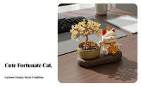 Fortunate Cat Crystal Tree Decoration Chinese Chic Design Beckoning Cat Wealth Tree Figurine Beckoning Cat Statue Good Luck
