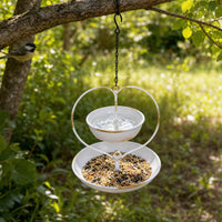 Heart-Shaped Hanging Bird Feeder with Chain Iron Bird Feeder with Two Bowls Two-partBowl Decorative for Gardeners, Garden, Backyard, Patio