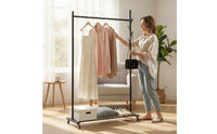 Freestanding Single Rod Clothes Rack Compact Clothes Rack with Wheels Heavy Duty Furniture Sturdy for Laundry Room, Apartment