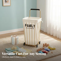 Multifunctional Design Metal Frame Storage Trolley Space-Saving Storage Cart with Liner Heavy Duty Rolling Laundry Basket Rust-Resistant for Homemakers, Apartment Dwellers, Living Room, Bedroom, Bathroom, Supermarket