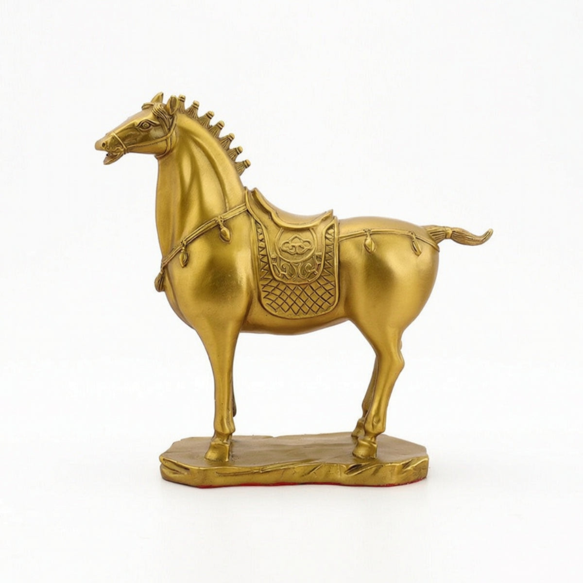 Horse Figurine with Saddle Carved Brass Horse Statue Collectible Ornament for Desk