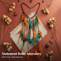 Bohemian Design Hairband Ethnic Inspired Bohemian Feather Headpiece Tribal Hair Accessory Exotic Design for Gathering S