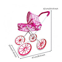 Foldable Doll Carriage Curved Handle Pretend Play Pushchair Sun Canopy for Children