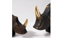 Rhinoceros Sculpture Geometric Rhino Statue Rustic Sculpture with Golden Horned for Bookshelf, Office, Living Room